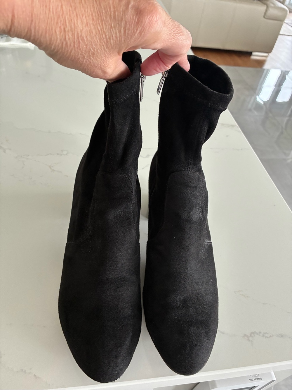 Black Stretch faux Suede Ankle Boots - Women